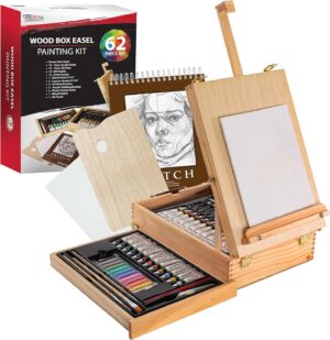 62-Piece Artist Painting Set with Wood Box Easel