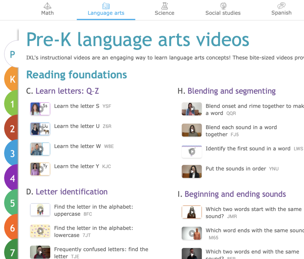 Preschool Language Arts Videos