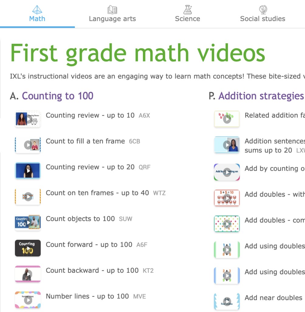 First Grade Math Videos