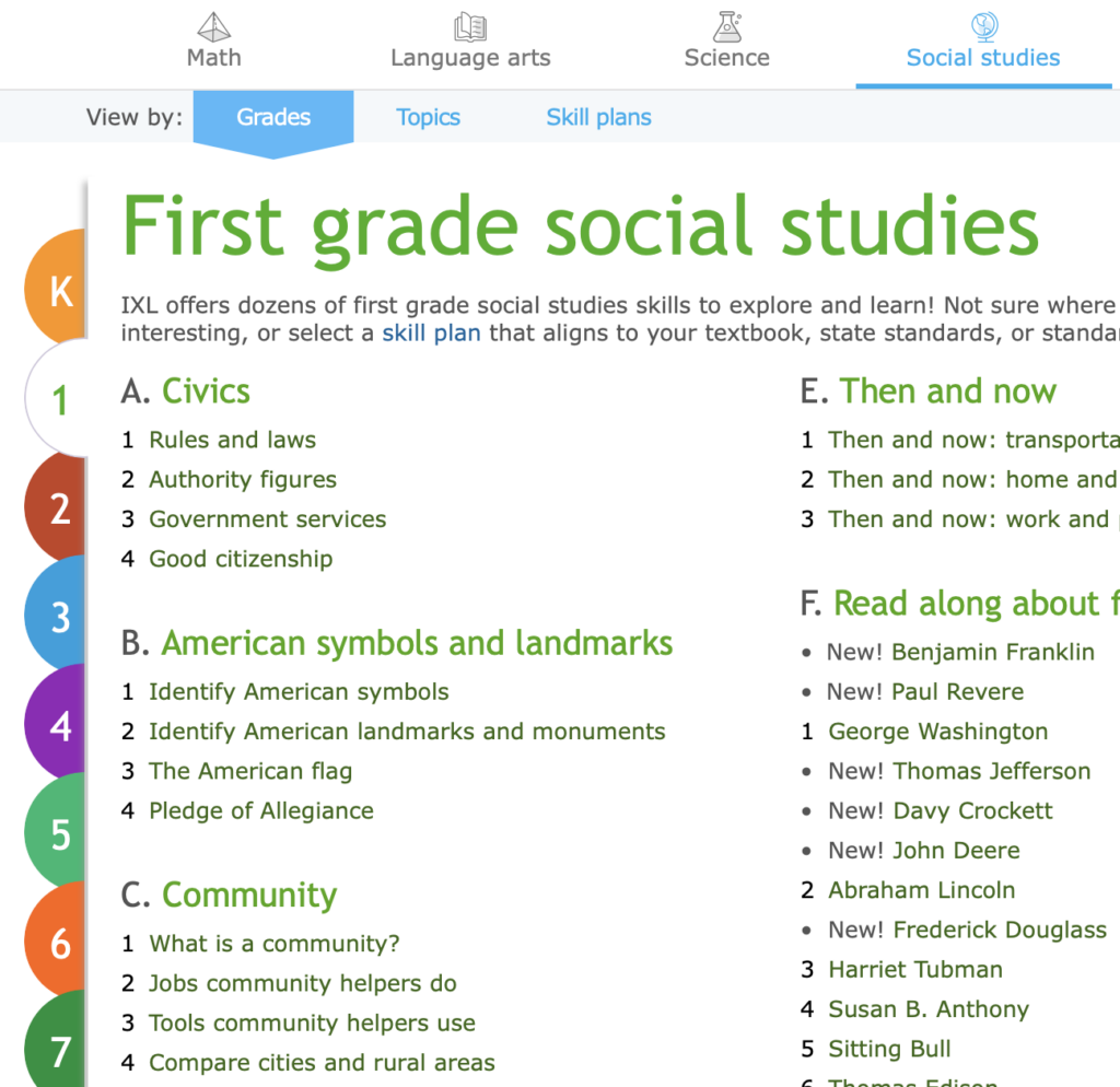 First Grade Social Studies