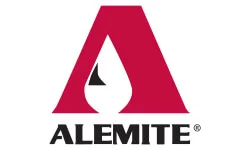 Alemite logo featuring a large red stylized 'A' with a white drop inside, and the word 'ALEMITE' in bold black letters beneath.